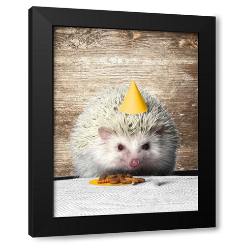 Hedgehog Party Black Modern Wood Framed Art Print by SD Graphics Studio