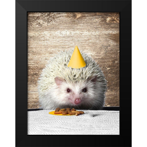 Hedgehog Party Black Modern Wood Framed Art Print by SD Graphics Studio