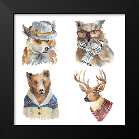 Woodland Friends Portraits Black Modern Wood Framed Art Print by Loreth, Lanie