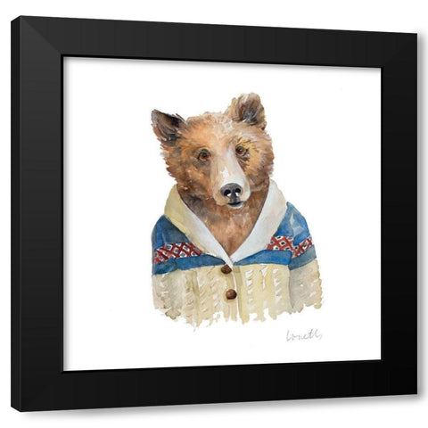 Bear in Cardigan Black Modern Wood Framed Art Print by Loreth, Lanie