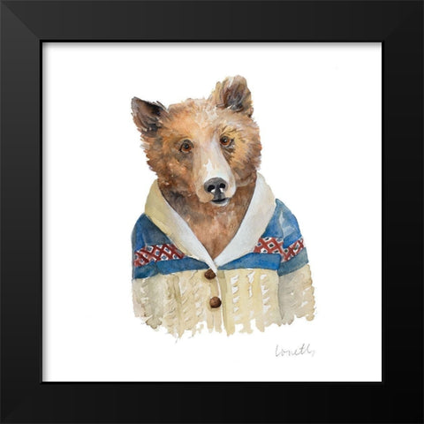 Bear in Cardigan Black Modern Wood Framed Art Print by Loreth, Lanie