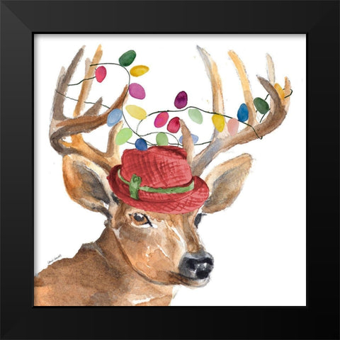 Christmas Light Reindeer Hat Black Modern Wood Framed Art Print by Loreth, Lanie