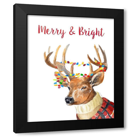 Merry and Bright Reindeer Black Modern Wood Framed Art Print by Loreth, Lanie