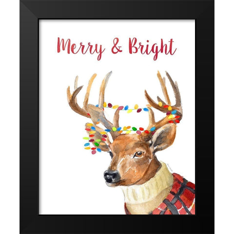 Merry and Bright Reindeer Black Modern Wood Framed Art Print by Loreth, Lanie