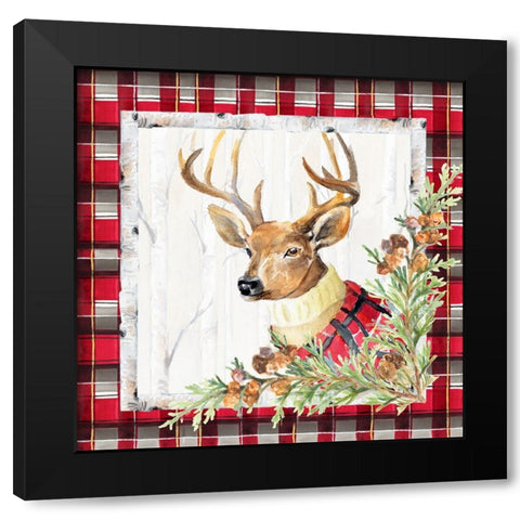 Holiday Deer on Plaid Square II Black Modern Wood Framed Art Print by Loreth, Lanie