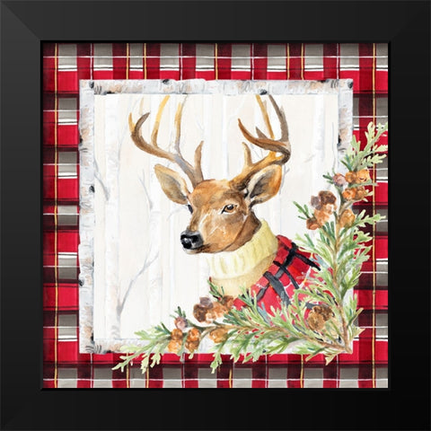 Holiday Deer on Plaid Square II Black Modern Wood Framed Art Print by Loreth, Lanie