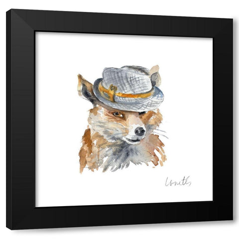Fox with Hat Black Modern Wood Framed Art Print with Double Matting by Loreth, Lanie