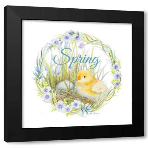 Chick And Wreath I Black Modern Wood Framed Art Print by Gaynor, Janice