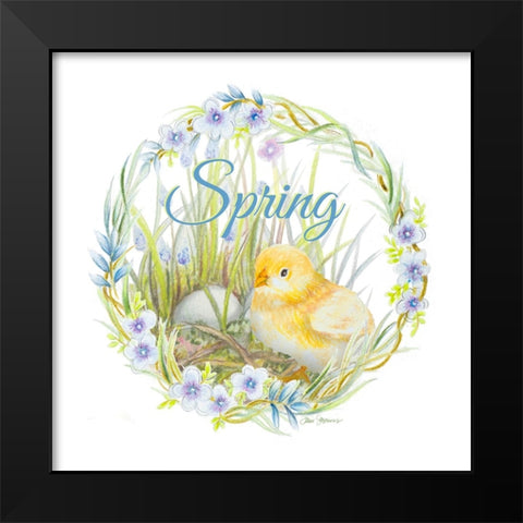 Chick And Wreath I Black Modern Wood Framed Art Print by Gaynor, Janice