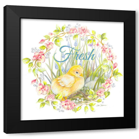 Chick And Wreath II Black Modern Wood Framed Art Print with Double Matting by Gaynor, Janice
