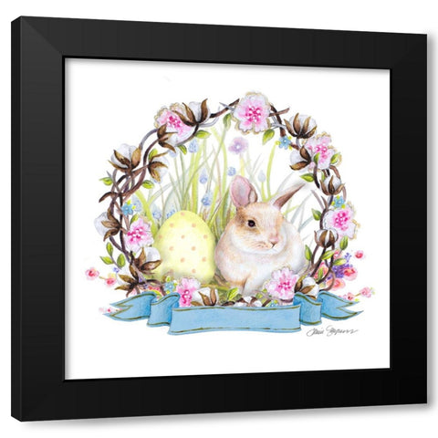 Wreath Bunny I Black Modern Wood Framed Art Print by Gaynor, Janice