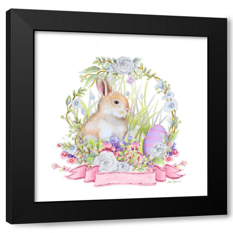 Wreath Bunny II Black Modern Wood Framed Art Print by Gaynor, Janice