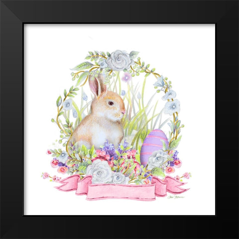 Wreath Bunny II Black Modern Wood Framed Art Print by Gaynor, Janice
