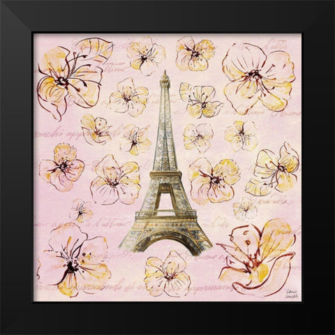 Golden Paris on Floral I Black Modern Wood Framed Art Print by Loreth, Lanie