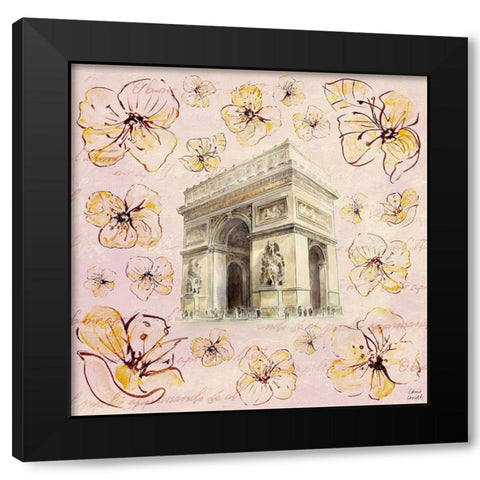 Golden Paris On Floral II Black Modern Wood Framed Art Print with Double Matting by Loreth, Lanie