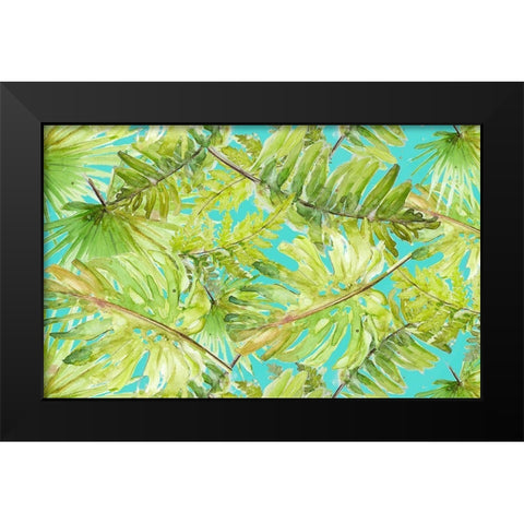 New Greens on Blue Black Modern Wood Framed Art Print by Pinto, Patricia