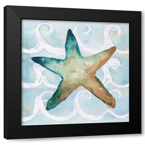 Sea Creatures on Waves I Black Modern Wood Framed Art Print by Medley, Elizabeth