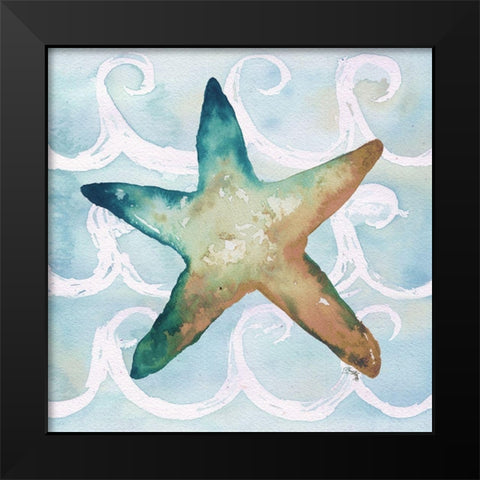 Sea Creatures on Waves I Black Modern Wood Framed Art Print by Medley, Elizabeth