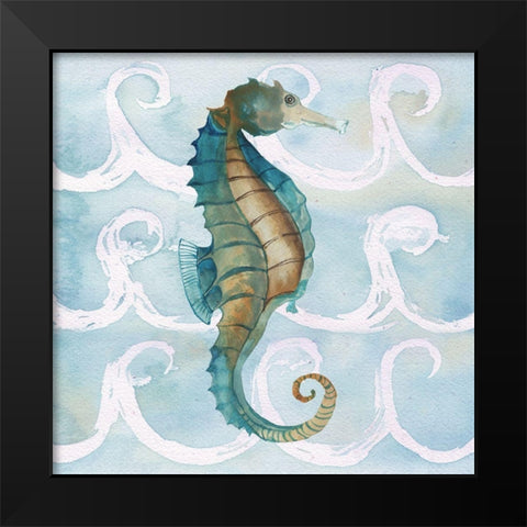 Sea Creatures on Waves II Black Modern Wood Framed Art Print by Medley, Elizabeth