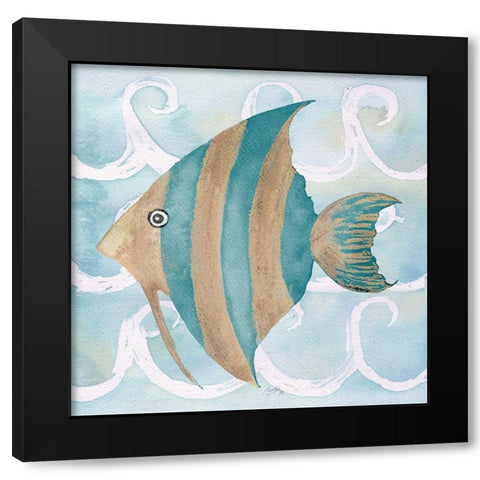 Sea Creatures on Waves IV Black Modern Wood Framed Art Print with Double Matting by Medley, Elizabeth