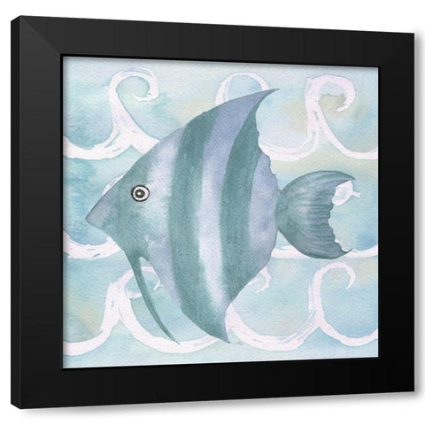 Azure Sea Creatures IV Black Modern Wood Framed Art Print with Double Matting by Medley, Elizabeth