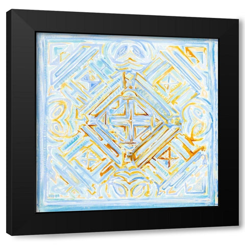 Dusk Blue Medallion I Black Modern Wood Framed Art Print by Diannart