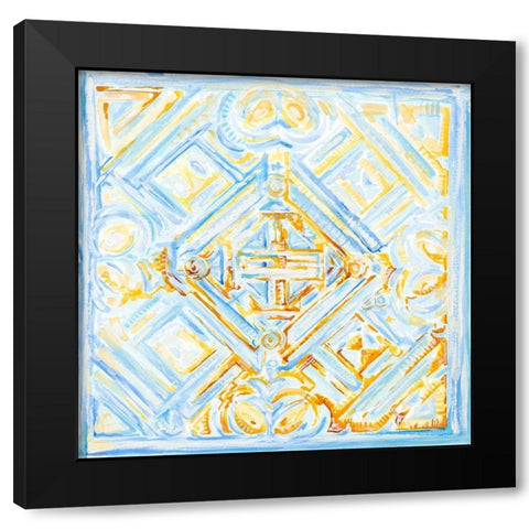 Dusk Blue Medallion II Black Modern Wood Framed Art Print with Double Matting by Diannart