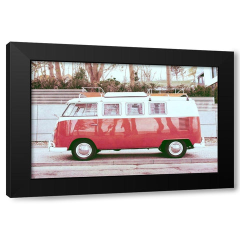 Beach Van Black Modern Wood Framed Art Print with Double Matting by SD Graphics Studio