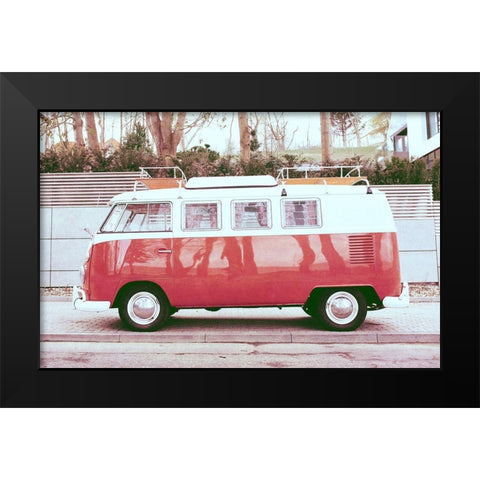 Beach Van Black Modern Wood Framed Art Print by SD Graphics Studio