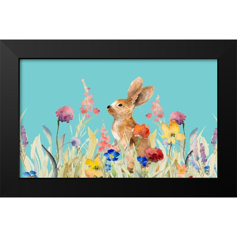 Amongst the Flowers on Teal I Black Modern Wood Framed Art Print by Loreth, Lanie
