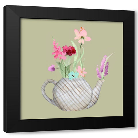 Floral In A Sriped Vase I Black Modern Wood Framed Art Print with Double Matting by Loreth, Lanie