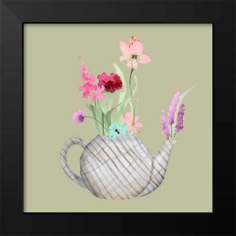 Floral In A Sriped Vase I Black Modern Wood Framed Art Print by Loreth, Lanie