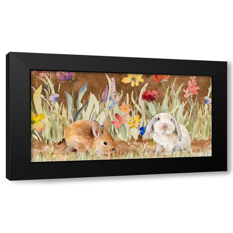 Bunnies Amongst The Wildflowers Black Modern Wood Framed Art Print by Loreth, Lanie