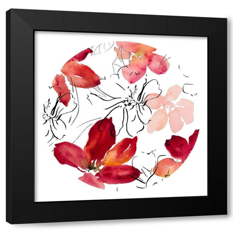 Into Summer Floral Circle Black Modern Wood Framed Art Print by Loreth, Lanie