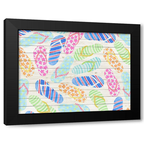 Boardwalk Flip Flops Black Modern Wood Framed Art Print by DeRice, Julie
