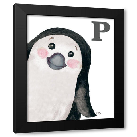 P is for Penguin Black Modern Wood Framed Art Print with Double Matting by Medley, Elizabeth