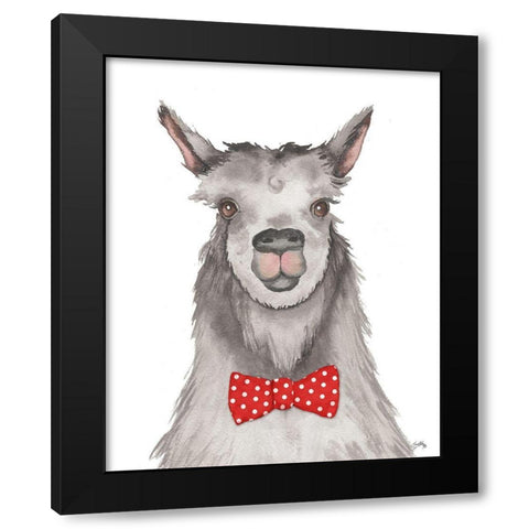 Llama with Red Dot Bow tie Black Modern Wood Framed Art Print with Double Matting by Medley, Elizabeth