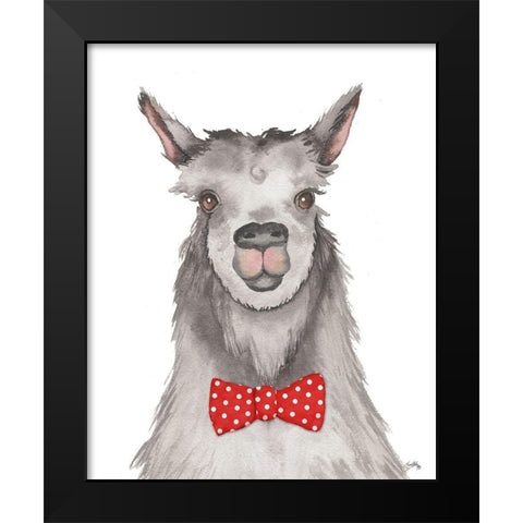 Llama with Red Dot Bow tie Black Modern Wood Framed Art Print by Medley, Elizabeth