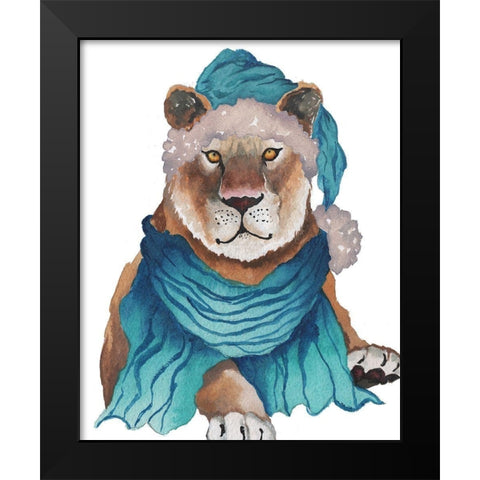 Friendly Holiday Tiger Black Modern Wood Framed Art Print by Medley, Elizabeth