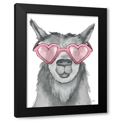 Llama With Pink Shades Black Modern Wood Framed Art Print by Medley, Elizabeth