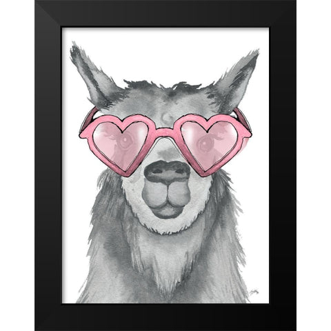 Llama With Pink Shades Black Modern Wood Framed Art Print by Medley, Elizabeth