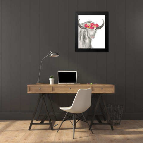 Floral Yak Black Modern Wood Framed Art Print by Medley, Elizabeth