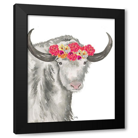 Floral Yak Black Modern Wood Framed Art Print with Double Matting by Medley, Elizabeth