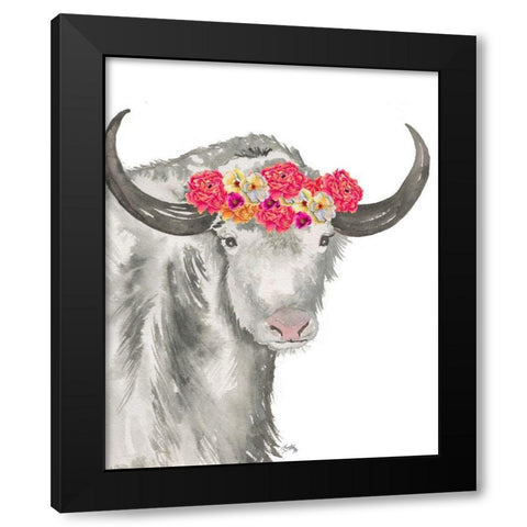 Floral Yak Black Modern Wood Framed Art Print by Medley, Elizabeth