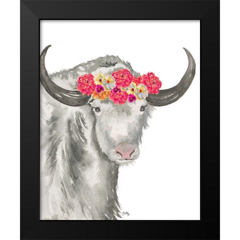 Floral Yak Black Modern Wood Framed Art Print by Medley, Elizabeth