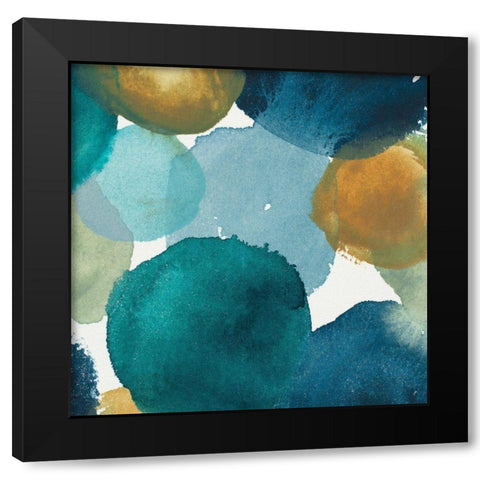 Teal Watermarks Square II Black Modern Wood Framed Art Print with Double Matting by Medley, Elizabeth