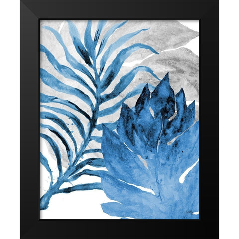 Blue Fern and Leaf I Black Modern Wood Framed Art Print by Medley, Elizabeth
