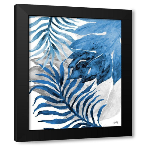 Blue Fern and Leaf II Black Modern Wood Framed Art Print with Double Matting by Medley, Elizabeth