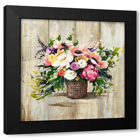 Basket with Flowers Black Modern Wood Framed Art Print by Pinto, Patricia
