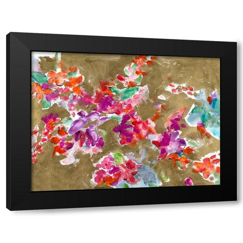 Spring Florals on Gold Black Modern Wood Framed Art Print with Double Matting by Hewitt, L.